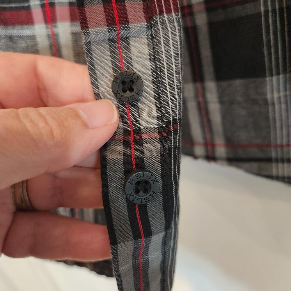HELIX Athletic Fit Black Grey‎ Red Plaid Streetwear Cowboy Western Mens Medium M - Picture 10 of 12